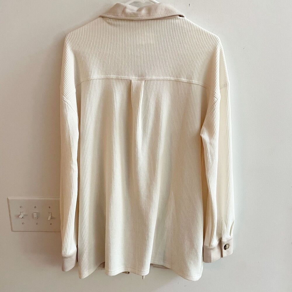 Hem & Thread Large Cream Ribbed Button Down Shacket Womens Long Sleeve Boho - Picture 3 of 15